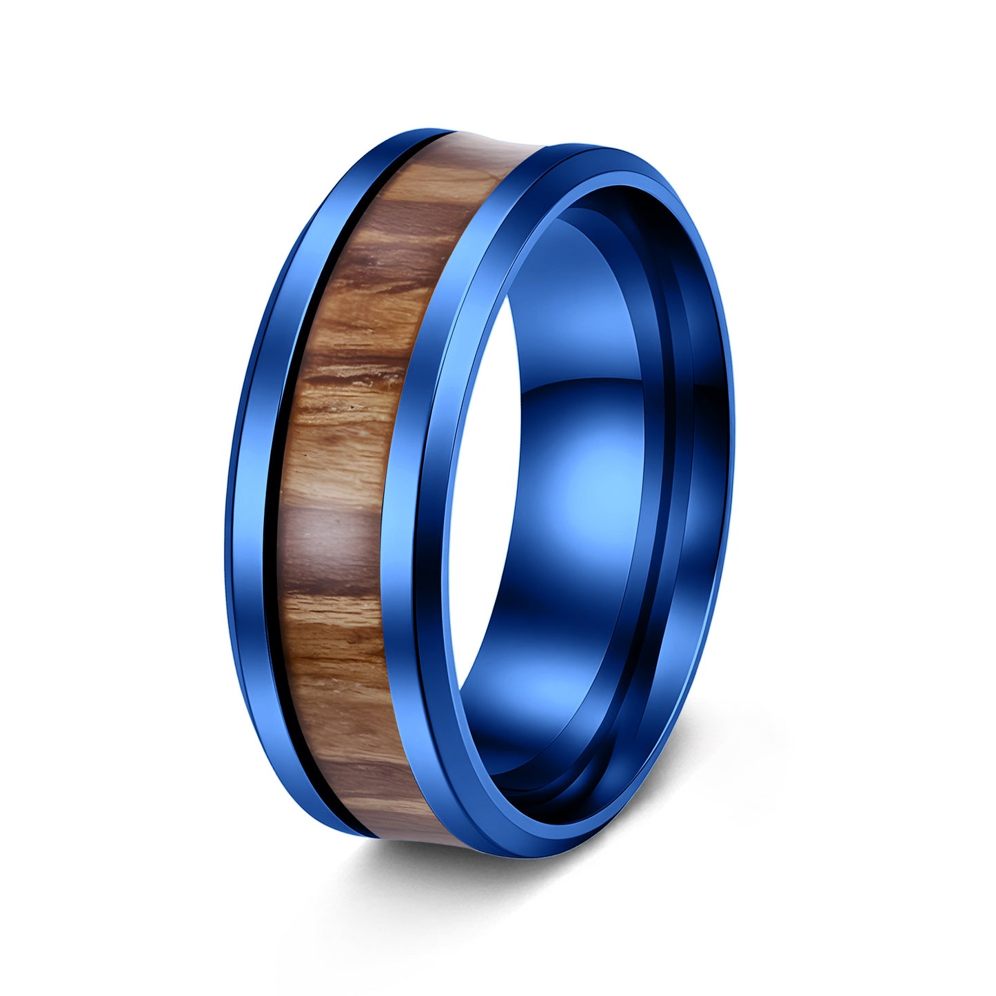 Planderful Everyday Genie Teak Inlaid Titanium Steel Couple Ring Unisex Durable Wedding Band