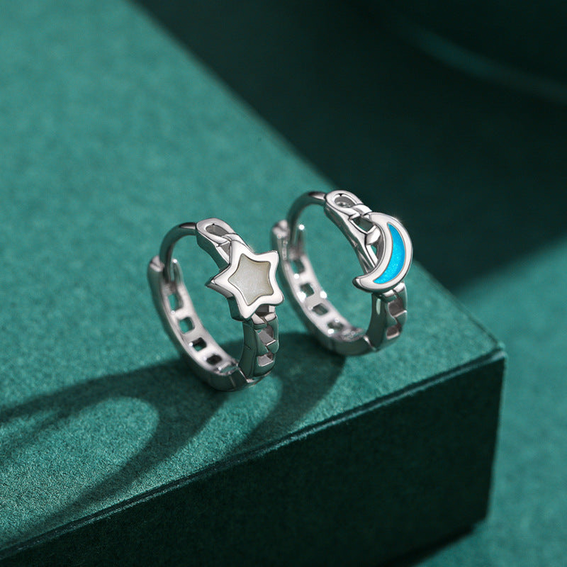 Sterling Silver Enamel Moon and Stars Earrings with Niche Design