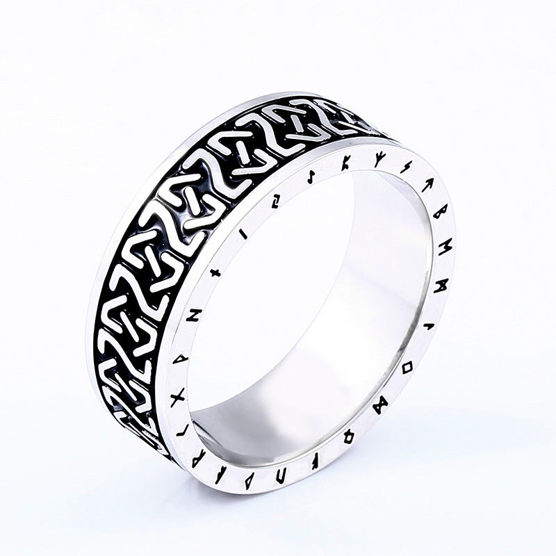 Trendy Unisex Viking Letter Titanium Steel Ring - Japanese and Korean Fashion Jewelry