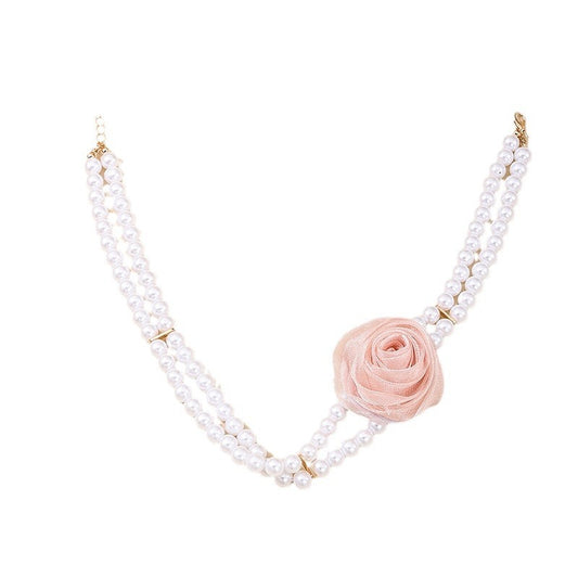 Retro Baroque Pink Rose Multi-layer Pearl Necklace - Vienna Verve Collection