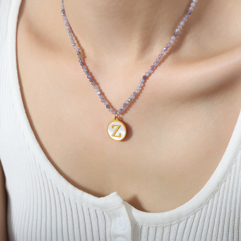 Luxurious Titanium Gold-Plated Mother-of-Pearl Pendant Necklace with Zircon Details
