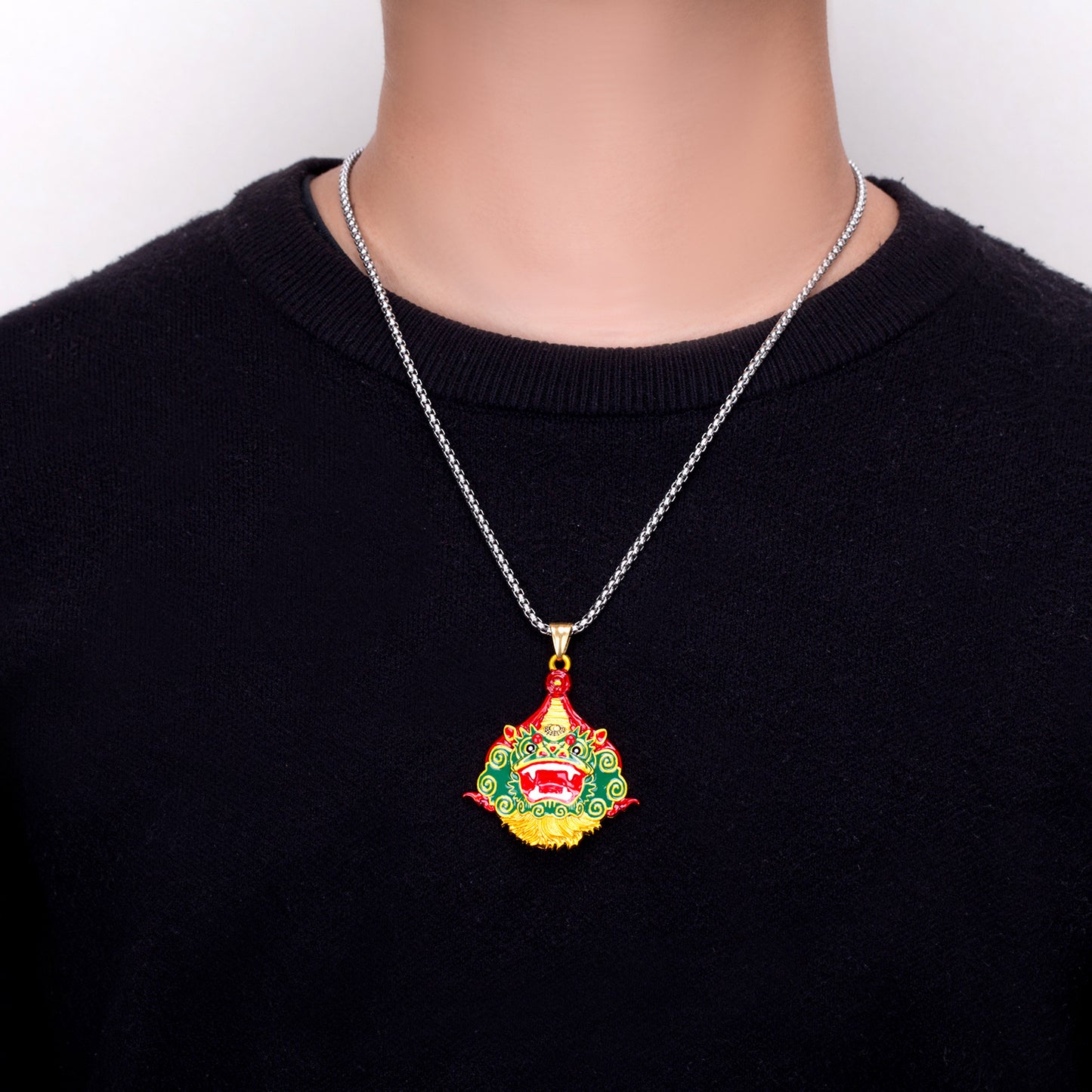 Steel Necklace - Vintage Chinese Lion Dance Pendant For Men