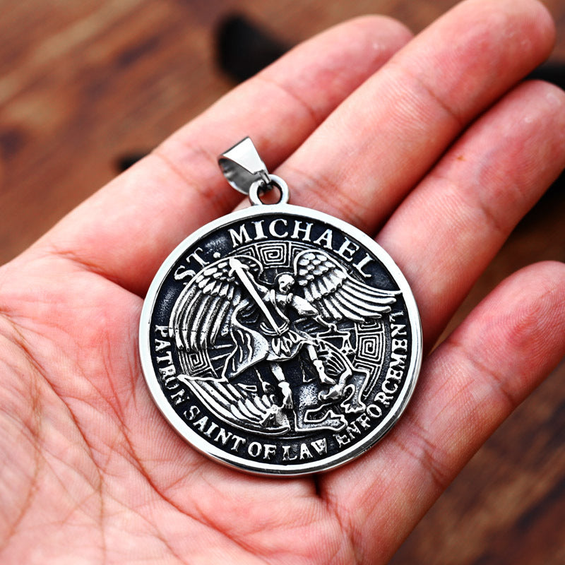 Retro European and American Greek Mythology Angel Pendant for Men - Stainless Steel Round Tag Wholesale