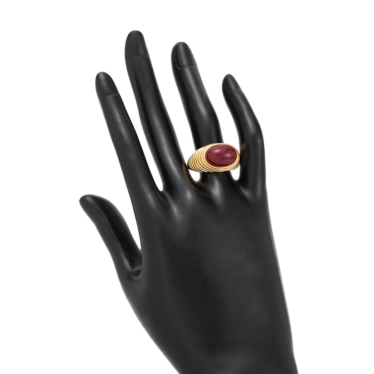 Planderful Vienna Verve Retro European Red Stone Open Ring For Women Geometric Oval Statement