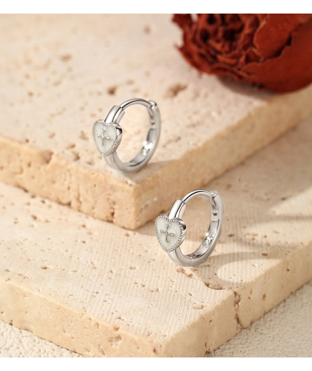925 Sterling Silver Cross Heart Earrings