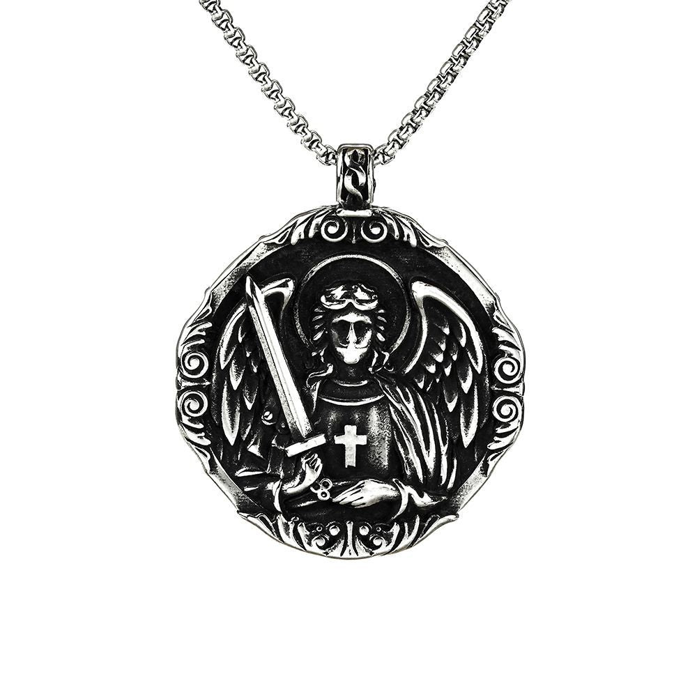 European And American Stainless Steel Men's Pendant Retro St. Michael's Angel