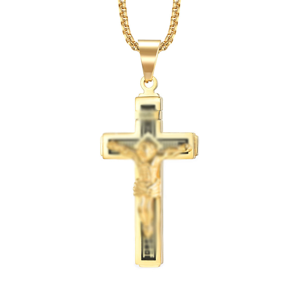 Source Factory Direct Sales European and American Cross Titanium Steel Necklace