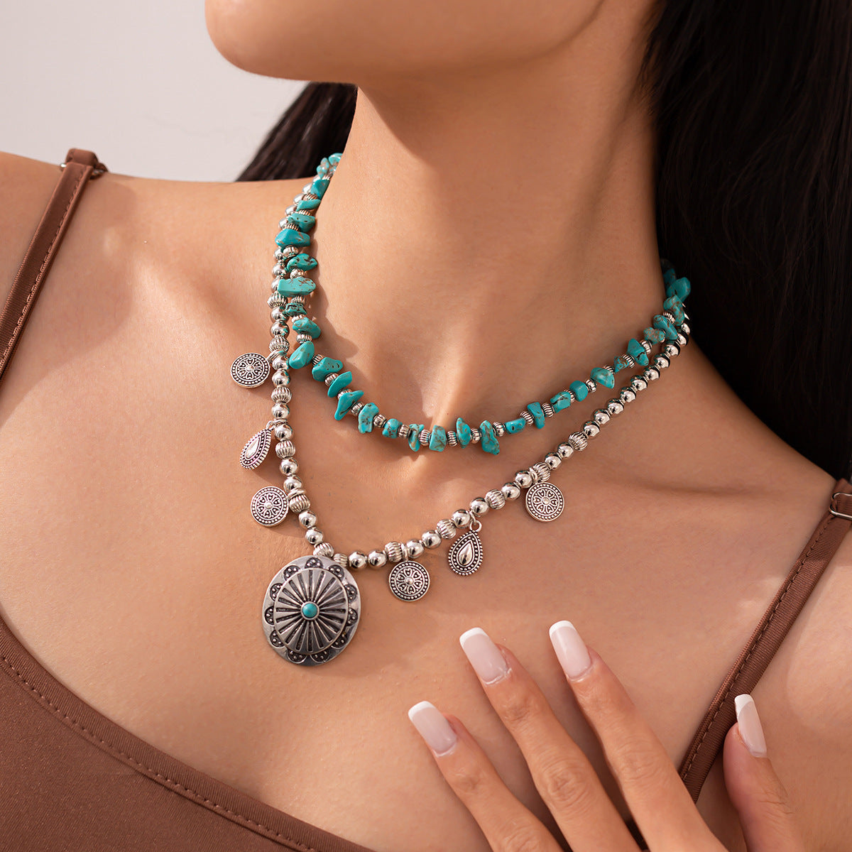 Planderful Vienna Verve Necklace – Retro Ethnic Style with Irregular Turquoise Beads