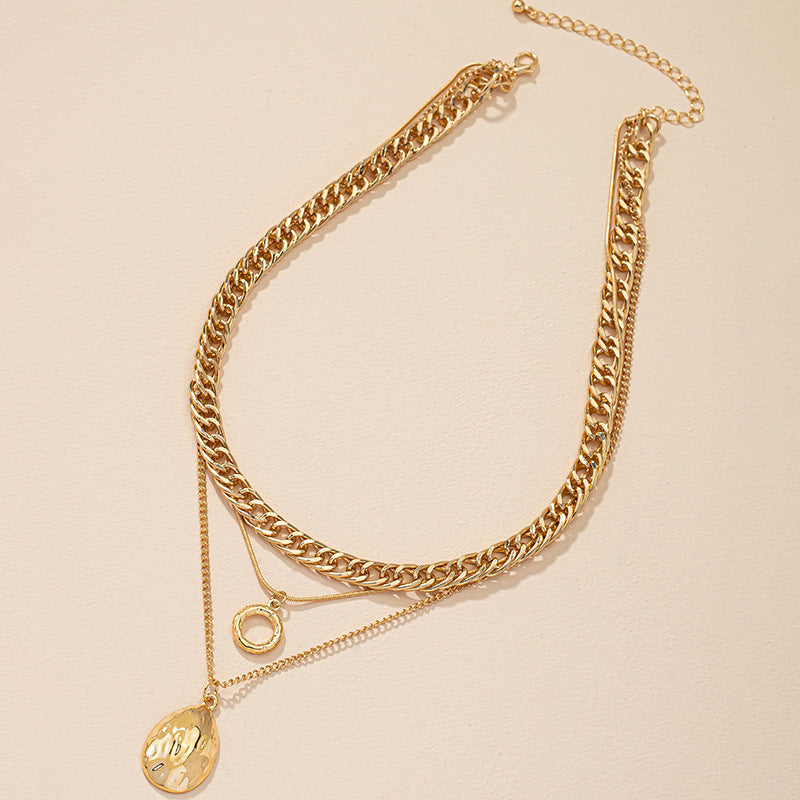 3-Layer Stacked Thick Chain Necklace with Hip-Hop Vibe for Women