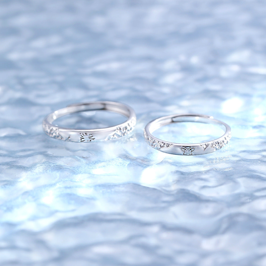 Planderful S925 Sterling Silver Dream Butterfly Couple Ring For Him And Her Adjustable