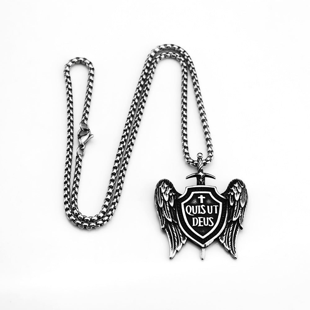 European and American Retro Men's Pendant Stainless Steel Personalized St. Michael's Cross Shield Necklace