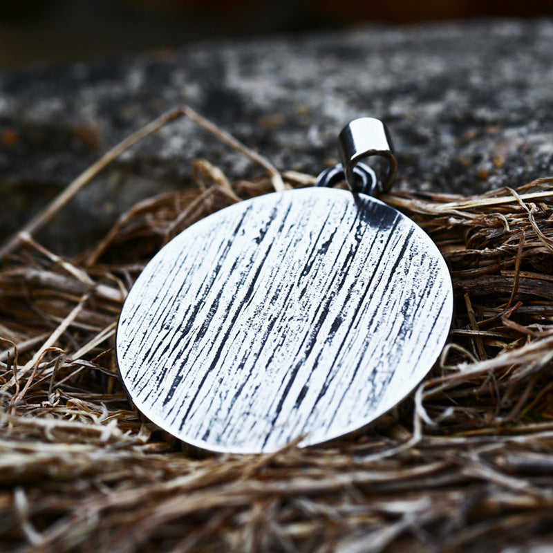 Nordic Viking-Inspired Titanium Steel Pendant with Inlaid Stone for Men - Wholesale Compass Design