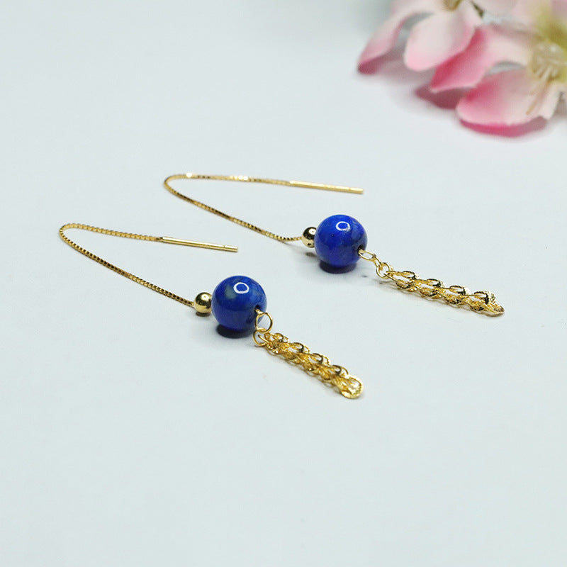 Lapis Lazuli Phoenix-Tail 925 Silver Threader Earrings
