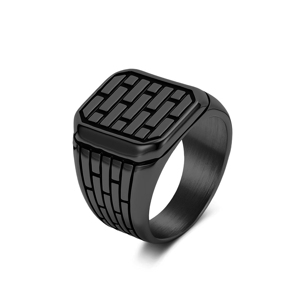 Brick Wall Stainless Steel Ring Punk Style