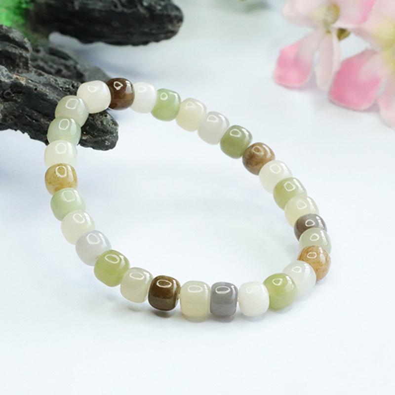 Clear Water Old Bead Sterling Silver Jade Bracelet