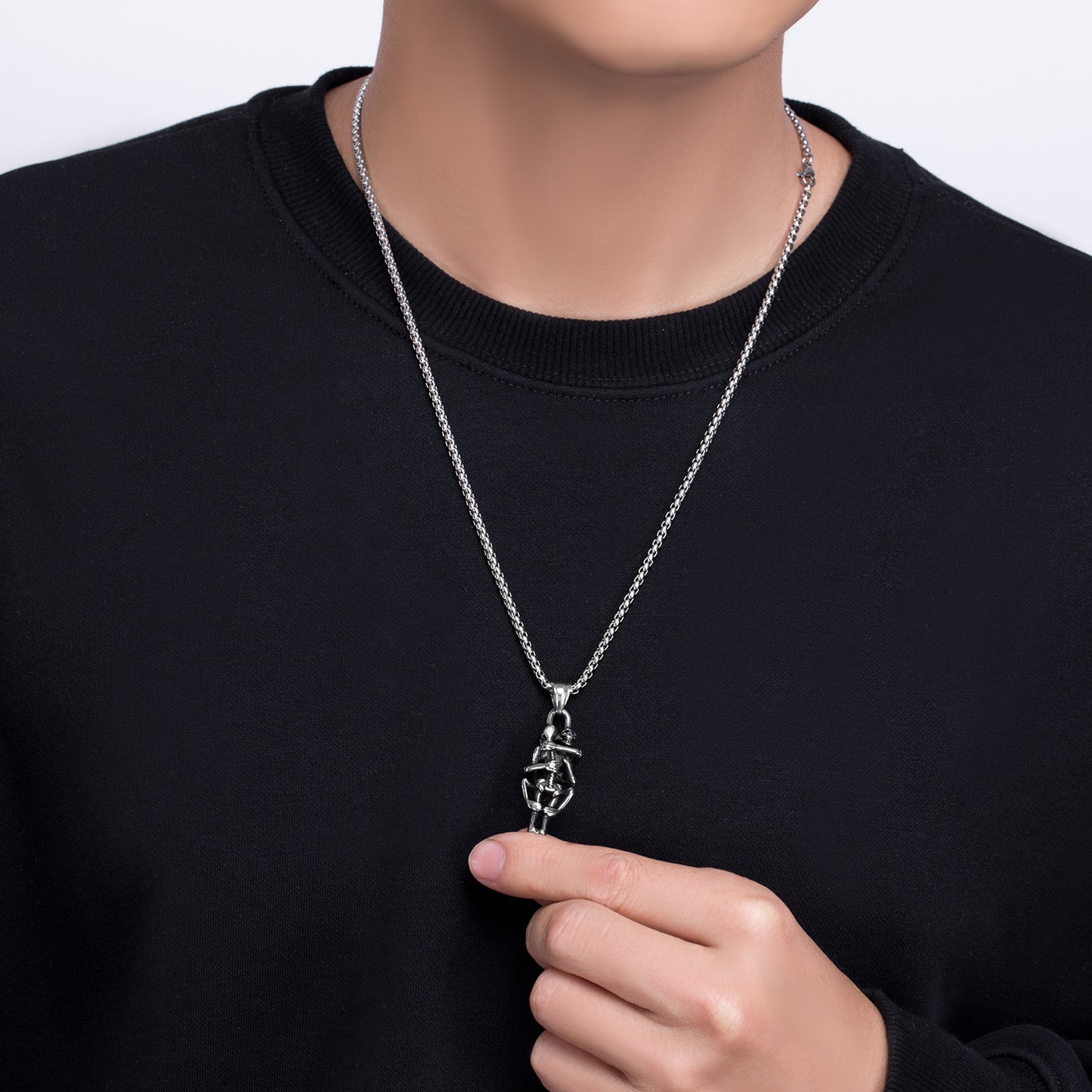 Stainless Steel Necklace - Statement Skull Love Couple Jewelry For Lovers Gift Ideas And Anniversary