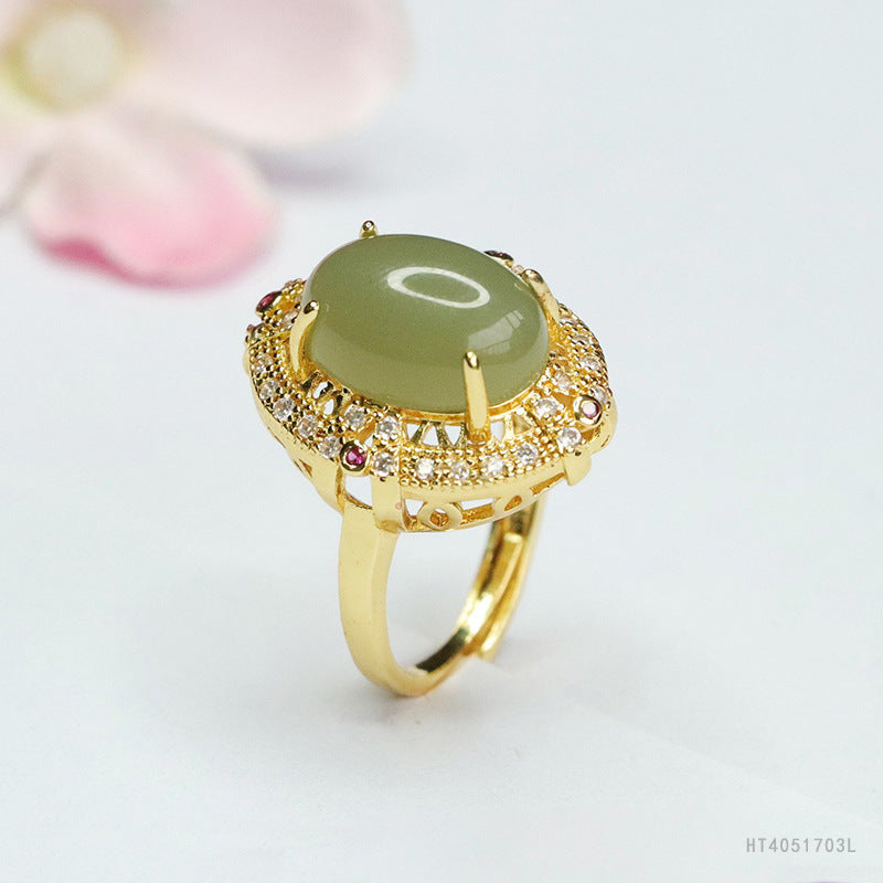 Qingshui Hetian Jade Openwork Woven Ring