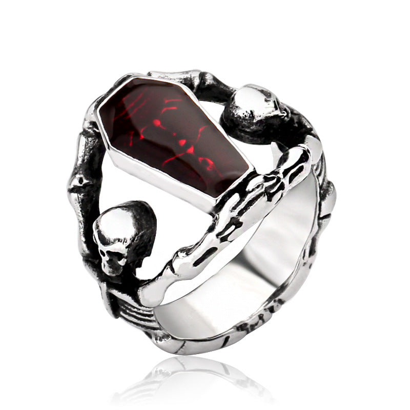 JAJAFOOK Vintage Portrait Vampire Coffin Ring For Men | Titanium Steel Gothic Resin Ring - View #9