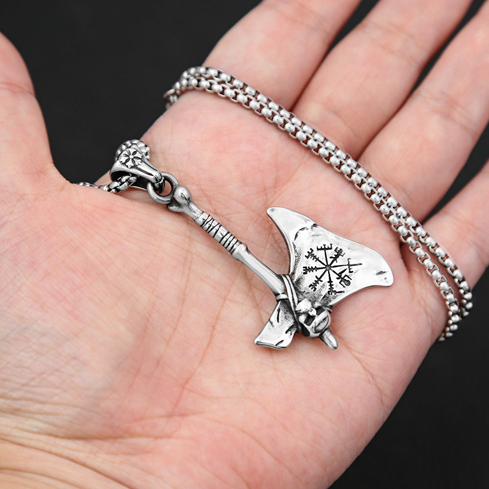 European And American Titanium Steel Viking Skull Pendant Necklace For Men