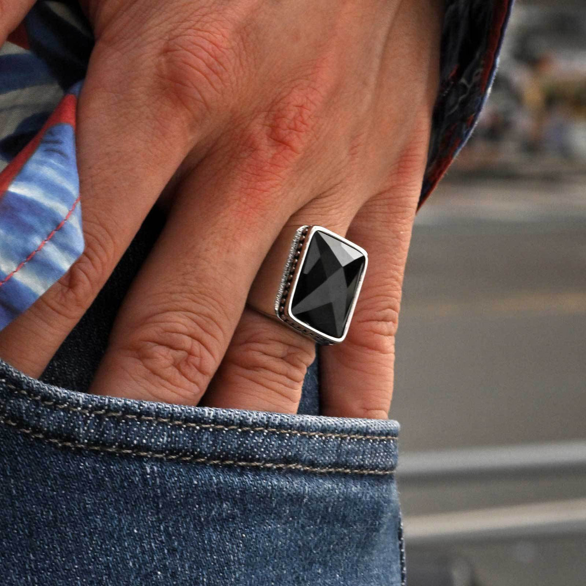 Stainless Steel Hip Hop Glass Cut Men's Ring