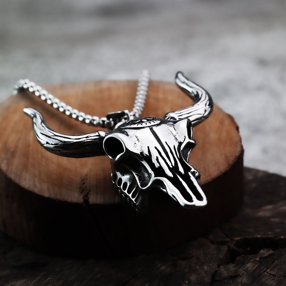 Retro Stainless Steel Men's Pendant Bull Head Necklace