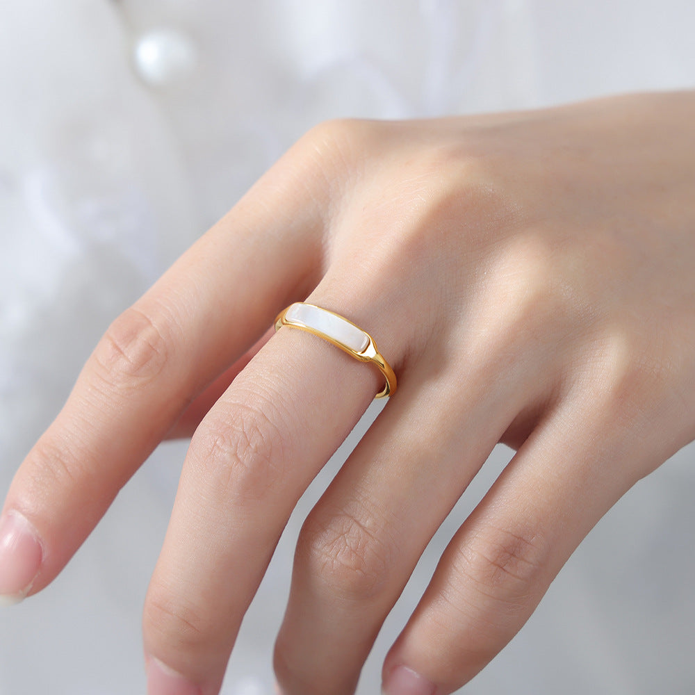 Elegant White Mother-of-Pearl Titanium Steel Ring - Stylish Women's Jewelry