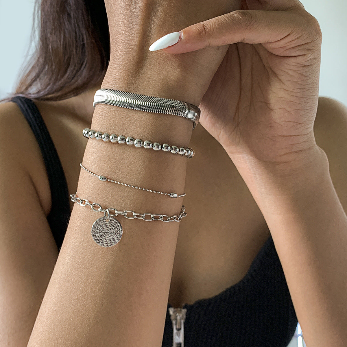 Planderful Punk Chain Bracelet For Women Bold European Style With Mixed Snake Bone Chain Pendant