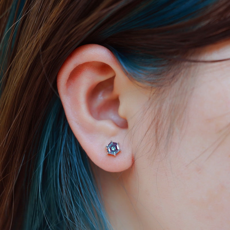 Planderful Jewelry Alexandrite Earrings In Sterling Silver Six-Claw Studs For Elegant Design