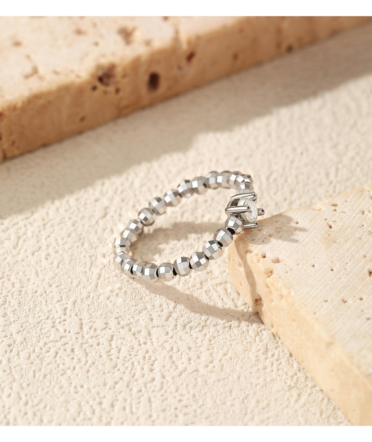 Elastic Beaded Moissanite Ring