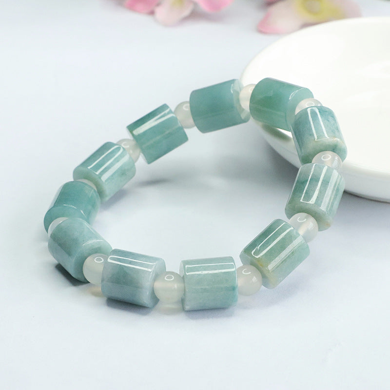 Blue Water Jadeite Cylinder Bead 12*12 mm Beaded Bracelet