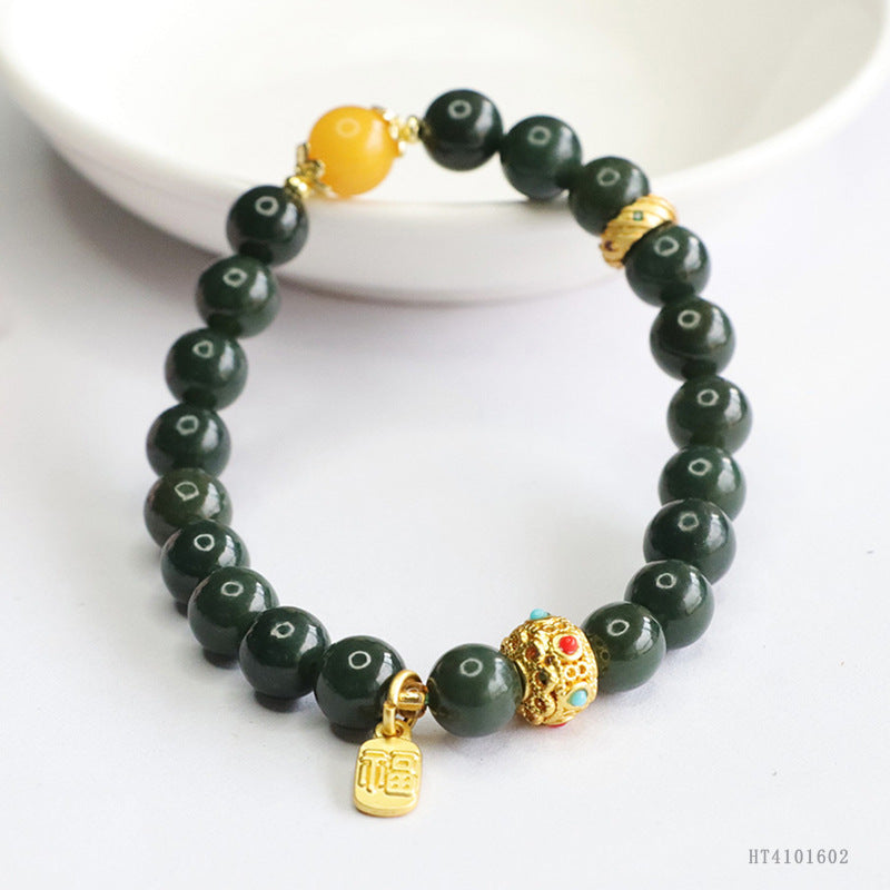 Dark Taqing Hetian Jade Beeswax Bracelet