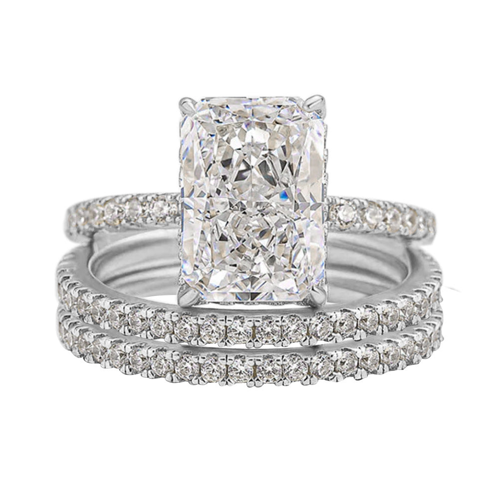 Planderful S925 Sterling Silver Zircon Ice Flower Ring Set For Women Elegant Light Luxury Jewelry