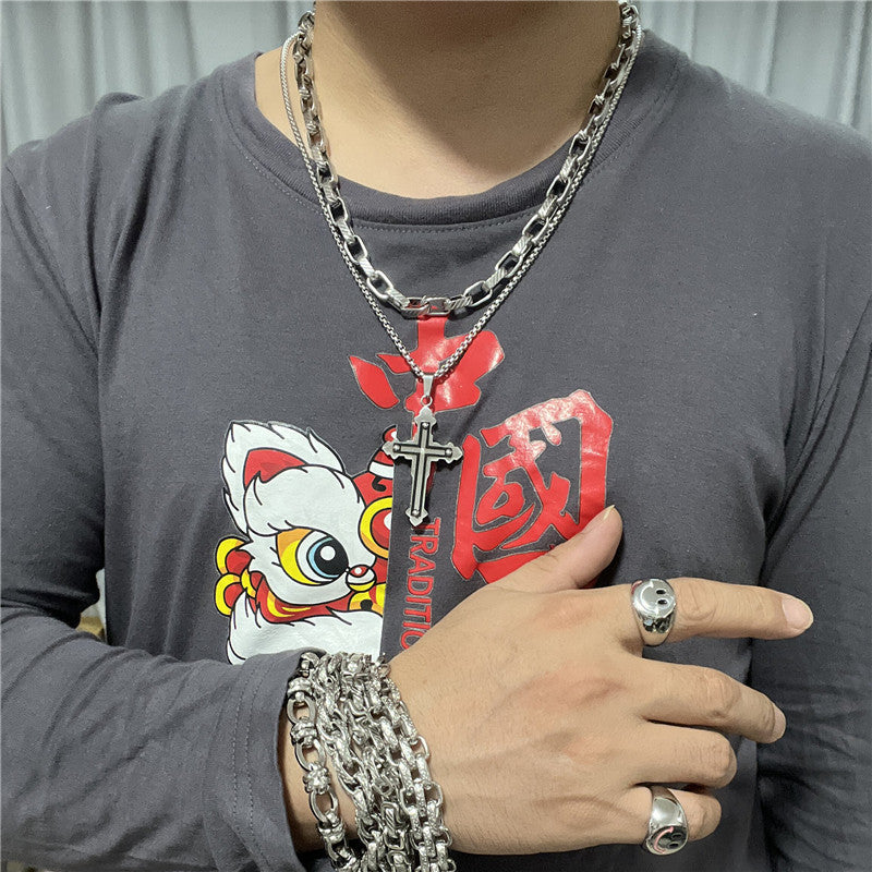 Titanium Steel Cross Necklace for Men - Personalized Retro Pendant in Trendy Design