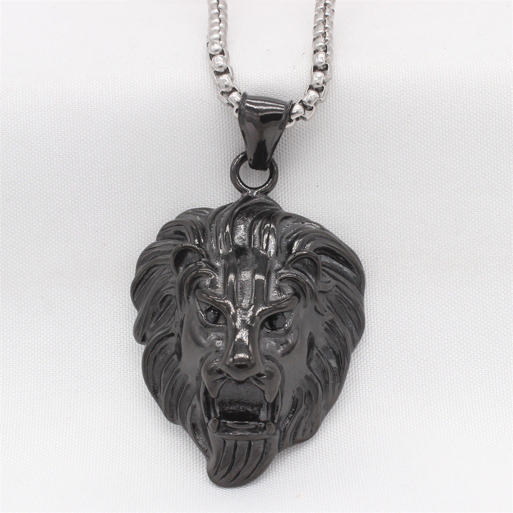 Planderful Everyday Genie – European and American Retro Lion Head Men's Titanium Steel Pendant Necklace for Men
