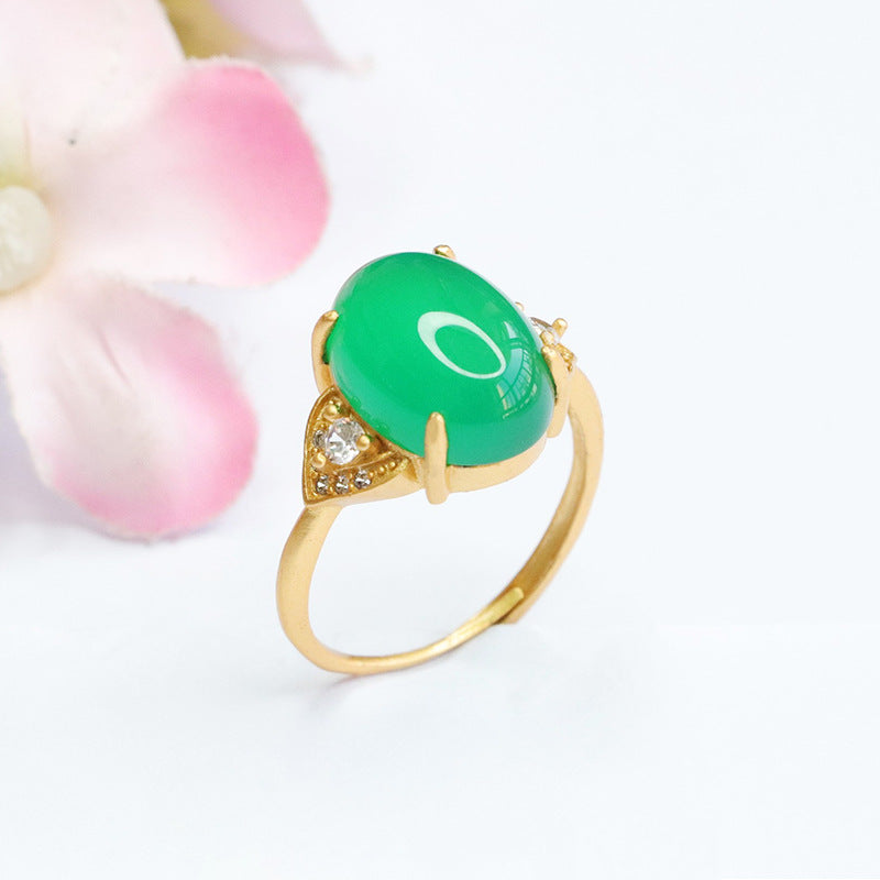 Chalcedony Sterling Silver Ring with Zircon Accents