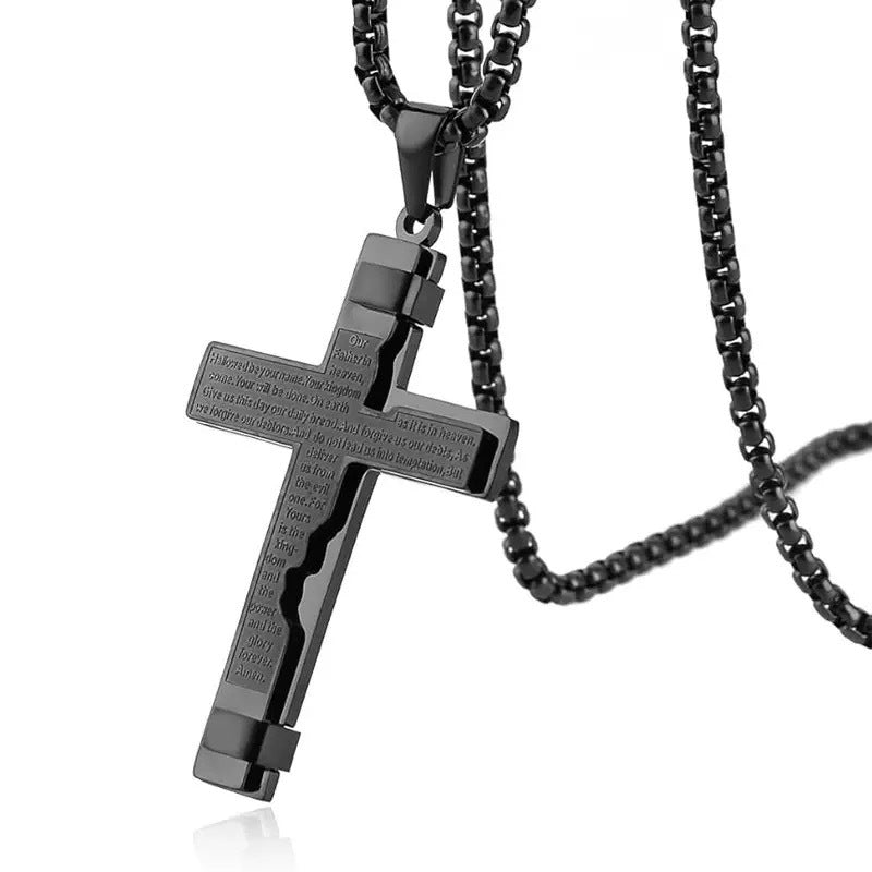 Planderful Cross Pendant Necklace Titanium Steel Premium Non Fade Durable Men's Hip Hop Jewelry