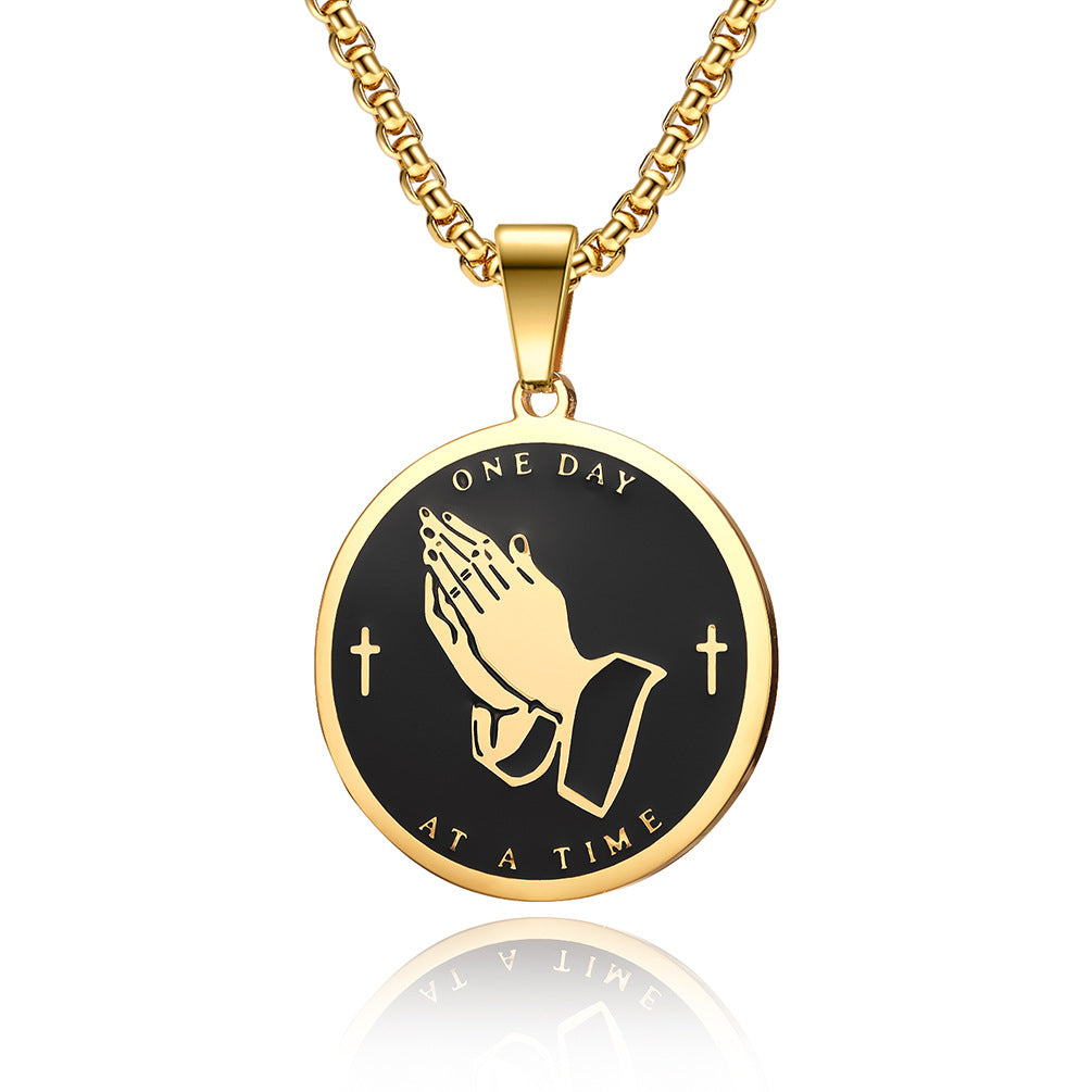 Prayer Hands Necklace Planderful Titanium Steel For Men And Women Hip Hop Retro Style Jewelry