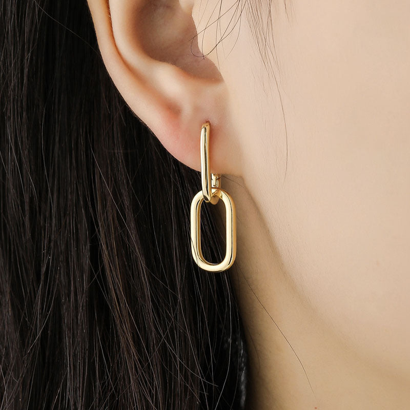 New Copper Geometric Earrings And Gold Double Rings Set