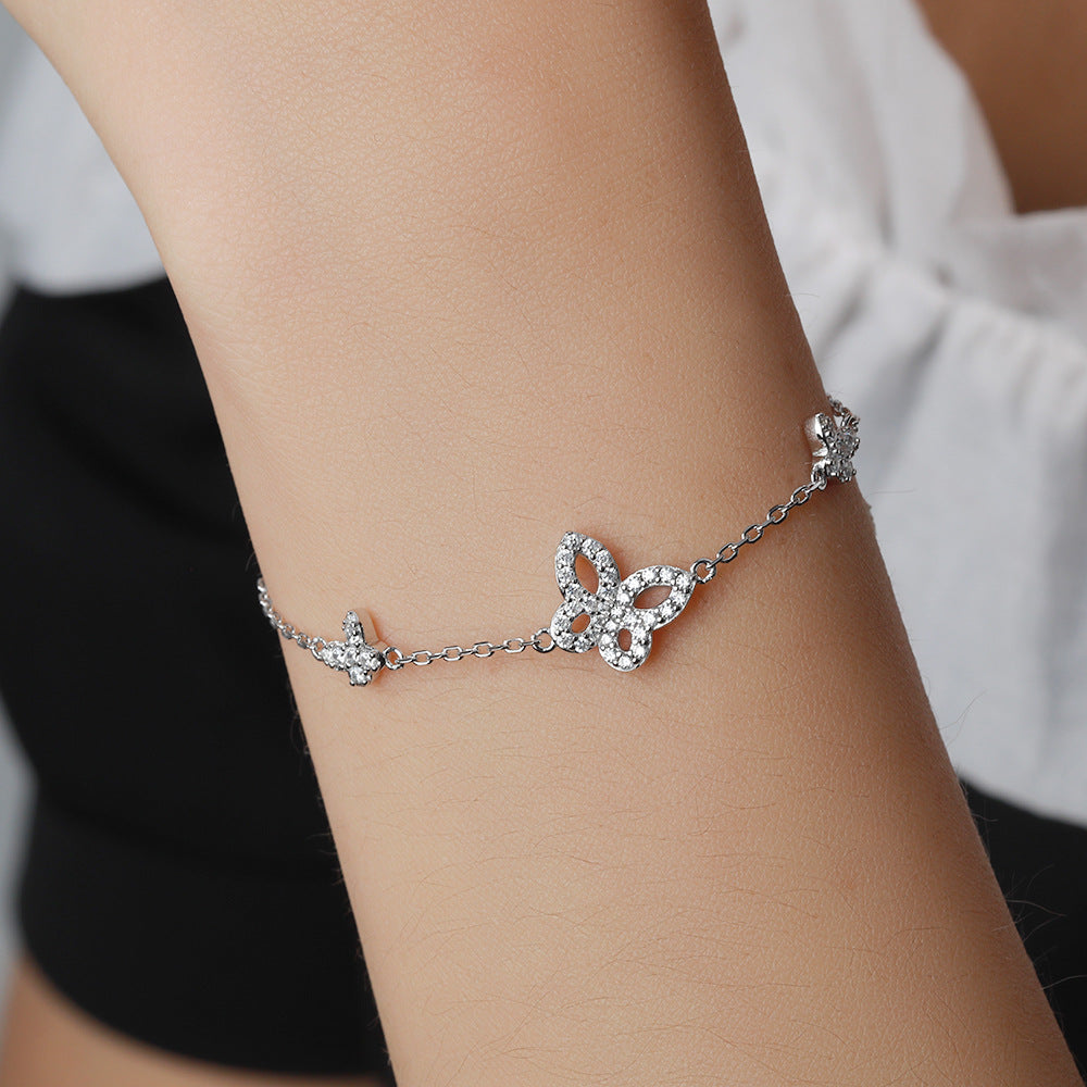 Hollow Zircon Butterfly Sterling Silver Bracelet