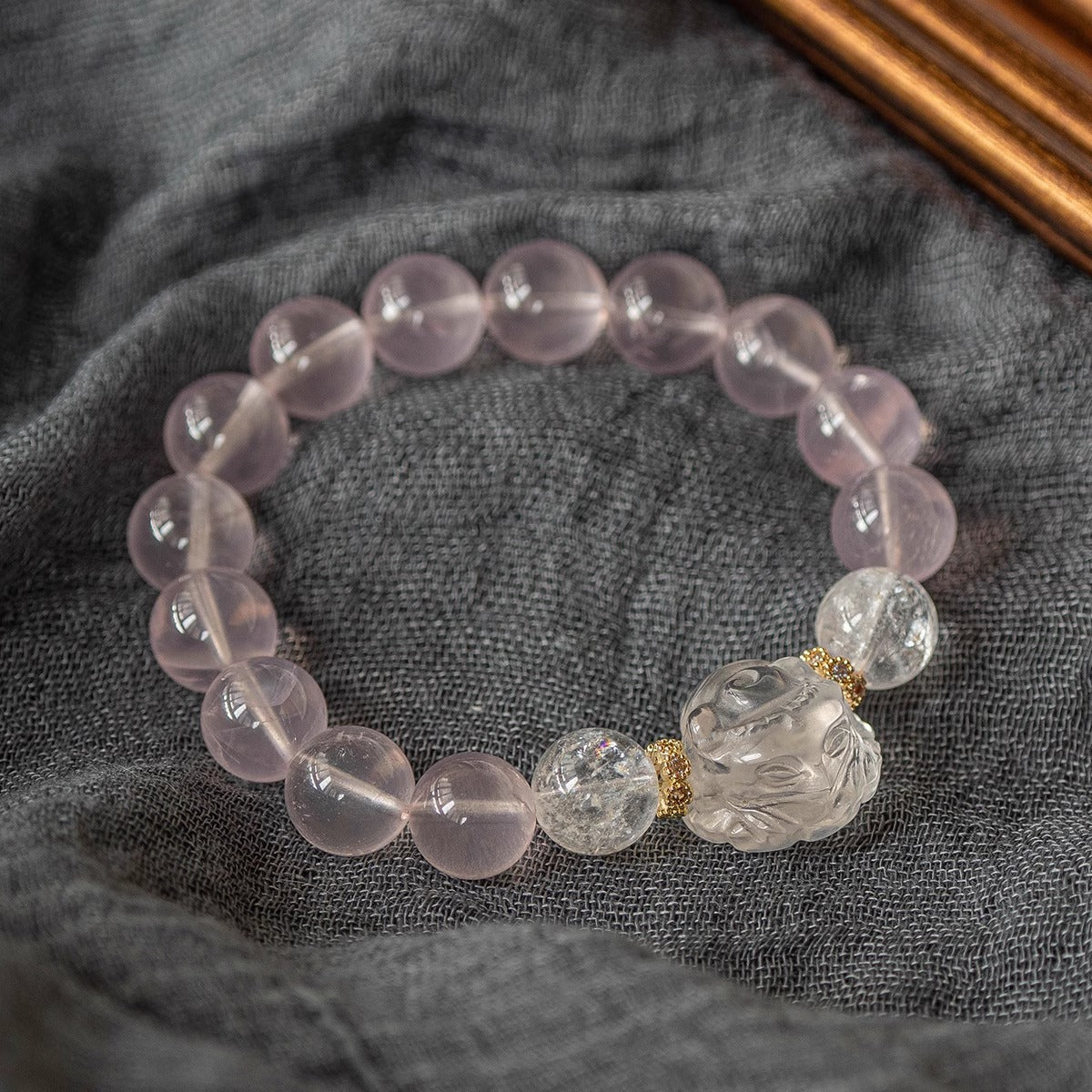 Pink Quartz Sterling Silver Bracelet with White Crystal Fox Gift