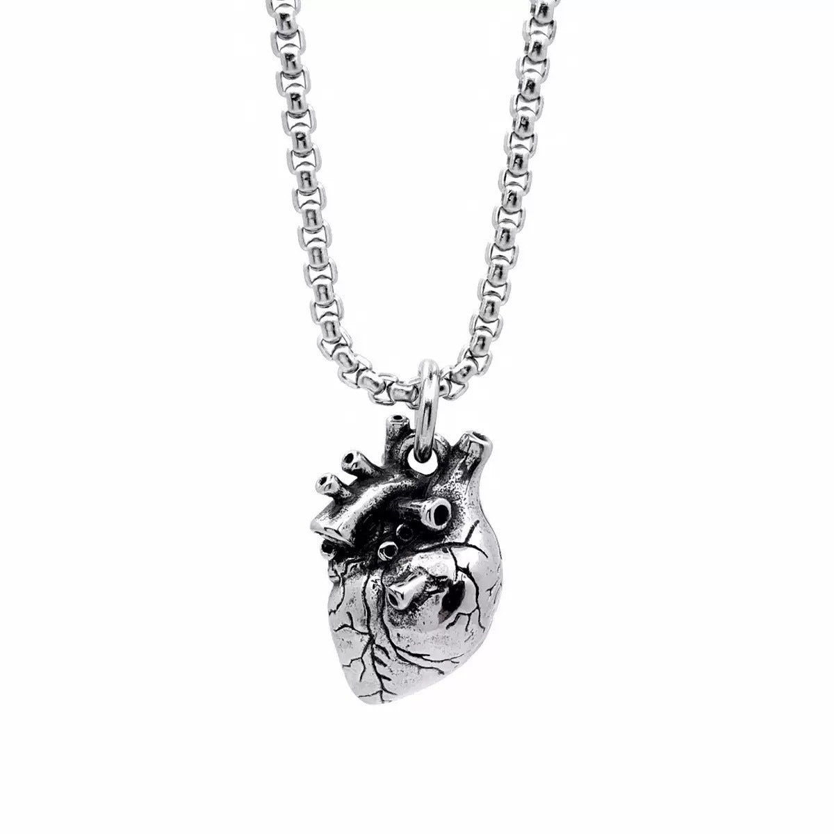 1. Planderful Dark Gothic Three Dimensional Heart Pendant Stainless Steel Necklace Unisex