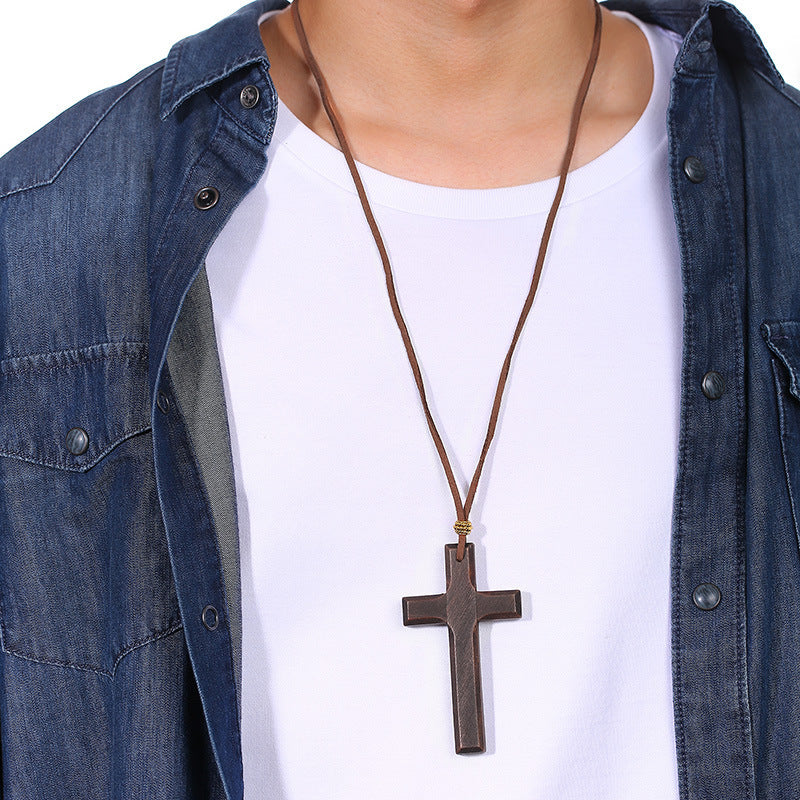 Vintage Hand Fashion Cross Pendant Unisex Wooden Cross for Men