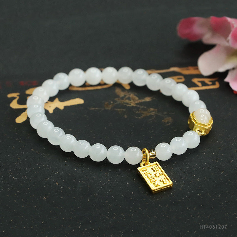 White Hetian Jade Gourd Bead Bracelet