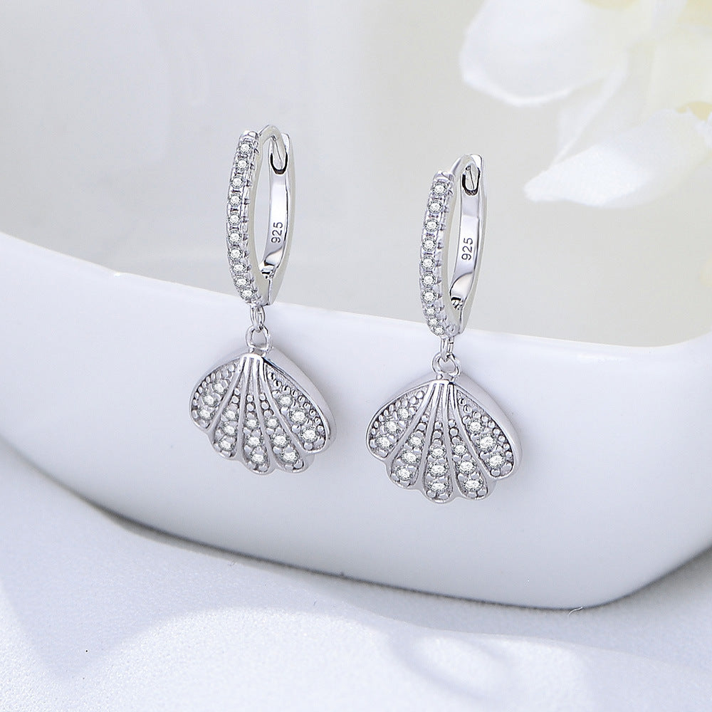 Jewelry S925 Silver Geometric Fan Full Zircon Earrings, High-End Earrings, Creative And Ear