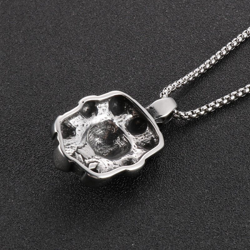 Trendy Retro Skull Army Pendant with Exaggerated Tiger Head Design, Halloween Inspired Titanium Steel Men's Necklace