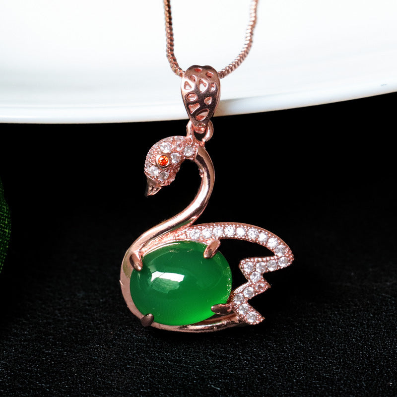 Green Chalcedony Swan Pendant — No Chain