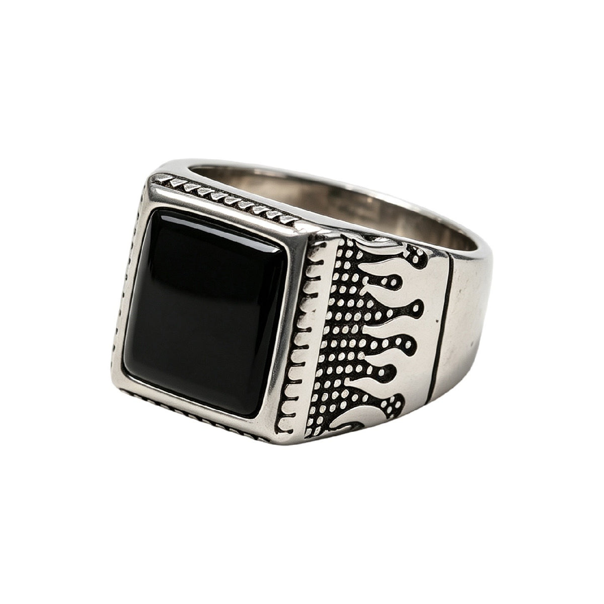 Flame-Detail Gemstone Titanium Steel Ring