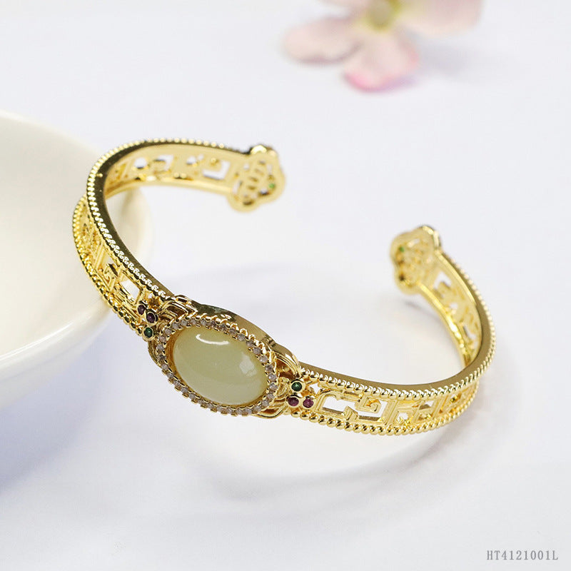 Qingshui Hetian Jade Openwork Cuff Bracelet