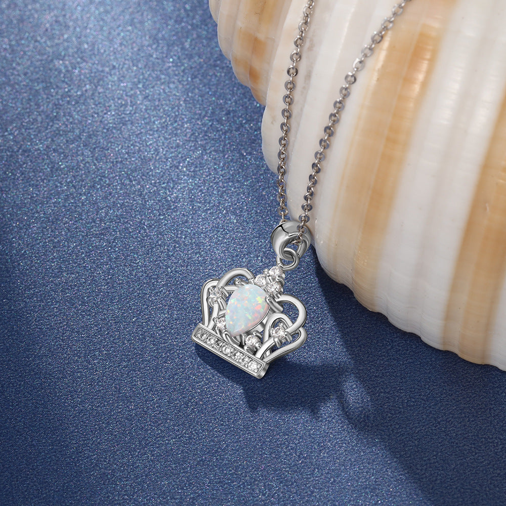 Planderful Jewelry Opal Crown Necklace S925 Sterling Silver