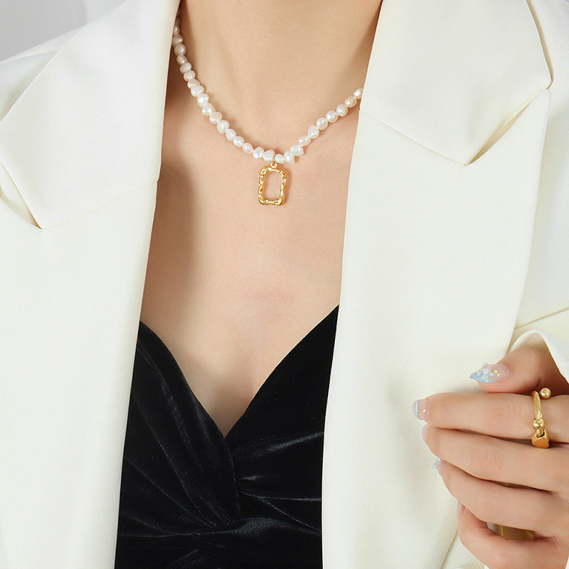 Colorful Geometric Freshwater Pearl Clavicle Necklace for Women